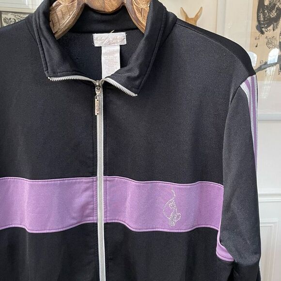 Y2K Baby Phat Track Jacket Bling Cat Black Purple Silver Metallic 3X - Picture 1 of 9